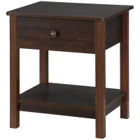 HOMCOM End Table with Drawer, Side Table with Top and Bottom Shelf for Small Spaces, Dark Brown(m-11)