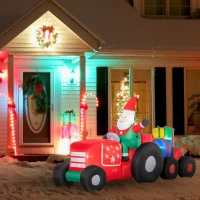 Outsunny 9ft Christmas Inflatables Outdoor Decorations Santa Claus Driving Trailer with Colorful Gift Boxes, Blow-Up LED Yard Christmas Decor for Lawn Garden Party(m-10)