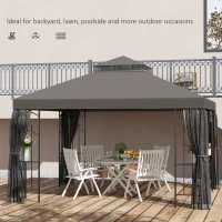 Outsunny 10x12 Gazebo with Shelves, Double Roof, and Netting for Outdoor Use, Perfect for Family Gatherings, Gray(m-7)
