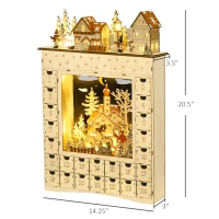 HOMCOM Christmas Advent Calendar, Wooden Countdown to Christmas Table Decoration with 24 Drawers, Lights, Battery Operated(m-3)