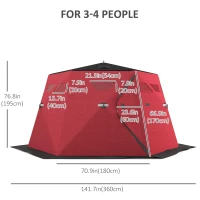 Outsunny 4 Person Insulated Ice Fishing Shelter, Pop-Up Portable Ice Fishing Tent with Carry Bag and Two Doors for -22℉, Red(m-3)