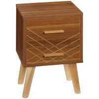 HOMCOM Scandinavian Bedside Table, Side End Table with 2 Drawers and Wood Legs, 13.8" x 12.6" x 20.3", Brown(m-11)