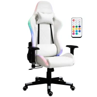 Vinsetto High Back Gaming Chair with RGB LED Lights, Adjustable Arms, and Lumbar Support, Racing Office Computer Chair with Head Pillow, White / Black(m-1)
