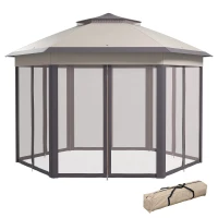 Outsunny 13' x 13' Pop Up Gazebo Hexagonal Canopy Shelter with 6 Zippered Mesh Netting for Patio Backyard Garden Wedding Party(m-11)