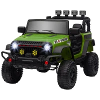 Qaba 12V Battery Powered Ride on Car, Ride on Truck w/ Remote, 4 Suspension Wheels, Music Horn Lights, Green(m-1)
