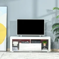 HOMCOM TV Stand for 55-Inch TVs, High Gloss TV Bench with LED Lights, Remote Control, Storage Drawer and Shelves, Entertainment Unit for Living Room, Bedroom, White(m-8)