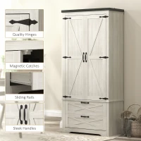 HOMCOM Farmhouse Kitchen Pantry Storage Cabinet, 64" Freestanding Kitchen Pantry Cabinet with Drawers, Distressed White(m-9)
