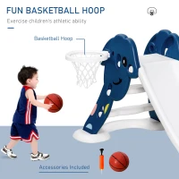 Qaba Kids Slide with Basketball Hoop Toddler Climber Freestanding Slider Playset Playground Slipping Slide Indoor Outdoor Exercise Toy Activity Center for 3-6 Years Old Blue(m-6)