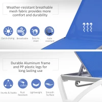 Outsunny Outdoor Chaise Lounge Chair, Patio Aluminum Tanning Chair with 5-Level Adjustable Back, Portable Wheels, Breathable Mesh Fabric, for Pool, Deck,  Garden, Blue(m-5)