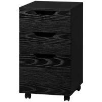 HOMCOM 3 Drawer Mobile File Cabinet, Rolling Printer Stand, Vertical Filing Cabinet, Black Wood Grain(m-11)