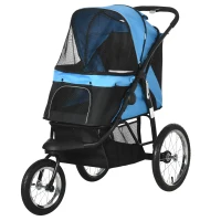 PawHut 3 Big Wheels Pet Stroller for Small, Medium Dogs, Cat Stroller Travel Folding Carrier with Adjustable Canopy, Blue(m-2)