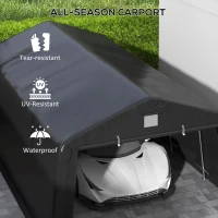 Outsunny Carport 12' x 20' Portable Garage, Heavy Duty Car Port Canopy with Ventilation Windows and Large Roll-up Door, Black(m-4)