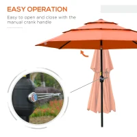 Outsunny 9FT 3 Tiers Patio Umbrella Outdoor Market Umbrella with Crank, Push Button Tilt for Deck, Backyard and Lawn, Orange(m-5)