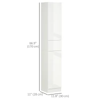kleankin Tall Bathroom Cabinet, Narrow Bathroom Storage Cabinet with Doors, Drawer and Adjustable Shelves, High Gloss White(m-3)