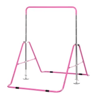 Qaba Folding Gymnastics Bar for Kids with Shock Absorption, Adjustable Gymnastics Horizontal Bar, Gymnastics Kip Bar for Home Use, Pink(m-11)