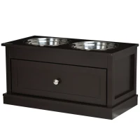 PawHut Elevated Dog Bowls with Storage Drawer for Large Dogs, Coffee(m-2)