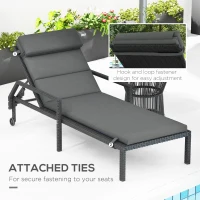 Outsunny Patio Chaise Lounge Chair Cushions Replacement Sun Lounger Pads with Headrest and Ties, Set of 2, Grey(m-6)