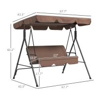 Outsunny Large Family Swing Set, 3-Seat Adjustable Canopy Swing Bench with Cushion, Steel Frame Stand for Patio, Garden, Family Use, Brown(m-3)