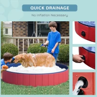 PawHut Foldable Pet Swimming Pool, Portable Dog Bathing Tub, 12" x 63" Plastic Large Dog Pool for Outdoor Dogs and Cats, Red(m-4)