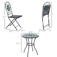 Outsunny 3 Piece Patio Bistro Set with Mosaic Design, Outdoor Dining Furniture Set for 2 with Folding Chairs, Green(m-3)