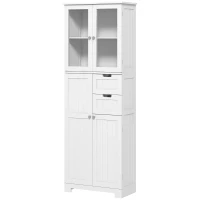 HOMCOM Tall Bathroom Storage Cabinet, Floor Bathroom Cabinet with Adjustable Shelves, for Kitchen, Living Room, White(m-2)