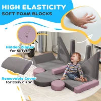 Qaba 12 Pieces Foam Climbing Blocks for Toddlers, Indoor Climb and Crawl Activity Play Set for Boys and Girls, Gray(m-5)