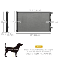 PawHut Retractable Pet Gate w/ Single Hand Operation, for Stairs, Doorways, Hallways - Black(m-3)
