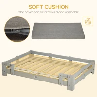 PawHut Large Dog Bed with Soft Foam Cushion, Wooden Dog Couch with Roomy Surface, Elevated, Slate Gray(m-6)