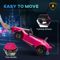 Qaba 12V Lamborghini Huracan Licensed Kids Electric Car with Parent Remote Control, Spring Suspension, Transport Wheel, Pink(m-5)
