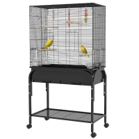 PawHut 51" Bird Cage for Budgies Canaries Finches Lovebirds Parakeets with Rolling Stand, Toys, Black(m-11)