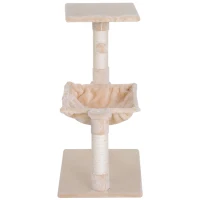 PawHut 27.5" Cat Tree Hammock with 3 Natural Sisal Scratching Post, Teasing Toy - Beige(m-10)