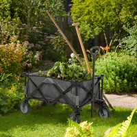 Outsunny Folding Garden Wagon, Collapsible Wagon, Cart with Wheels, Steel Frame and Oxford Fabric, Dark Grey(m-8)