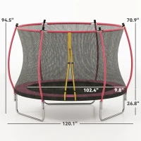 Soozier 10ft Outdoor Trampoline with Net Enclosure, Curved Poles and Safety Pad, ASTM Approved, Pink(m-3)