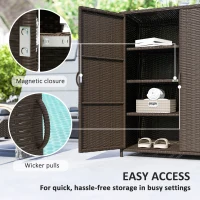 Outsunny Rattan Wicker Outdoor Storage Cabinet with 4 Shelves and 2 Doors for Garden Pool Towel Storage, Coffee(m-6)