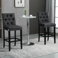 HOMCOM Fabric Bar Stool Set of 2, Tall 29.5" Seat Height Bar Chairs with Tufted Back & Wood Legs, Dark Grey(m-1)