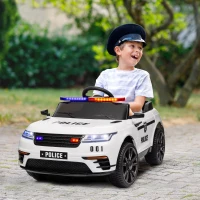 Qaba 12V Kids Electric Police Car w/ Remote Control, Spring Suspension, Transport Wheel, Siren, Music, Light, Horn, White(m-1)