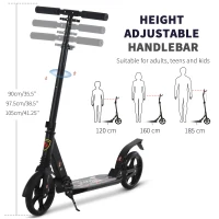 Soozier Foldable Kick Scooter Height Adjustable Ride On Bike with Real Wheel Brake, Dual Shock-Absorbing, Kickstand, and 7.75'' Big Wheels For 14+ Teens Adult, Black(m-4)