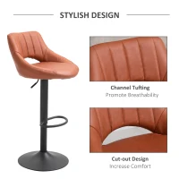 HOMCOM Bar Stools Set of 2 Swivel Bar Height Barstools Chairs with Adjustable Height, Round Heavy Metal Base & Footrest, Brown(m-6)