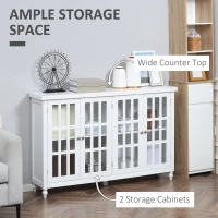 HOMCOM Sideboard, Buffet Cabinet with 4 Tempered Glass Doors, Stripe Pattern and Adjustable Storage Shelf, Credenza, White(m-4)