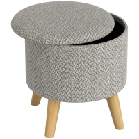 HOMCOM Round Ottoman Stool with Storage, Linen Upholstered Foot Stool with Padded Seat, Hidden Space and Wood Legs, Light Gray(m-11)