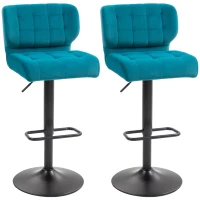 HOMCOM Swivel Tufted Velvet-feel Fabric Barstools Set of 2 Adjustable Bar Stools with Footrest for Counter Dining Room Blue(m-12)