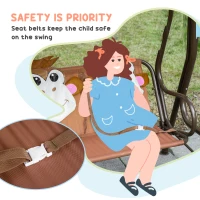 Outsunny Porch Swing for Kids with Adjustable Canopy to Block Sun at Angles, Kids Swing Chair with Seatbelts, Monkey Pattern, Gift for Kids Ages 3-6, Coffee(m-7)