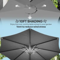 Outsunny 10' Offset Patio Umbrella Cantilever Umbrella with Aluminium Pole 360° Rotation and Tilt Adjustment, Grey(m-7)