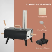 Outsunny Wood Fired Pizza Oven Stainless Steel Pizza Maker with Foldable Legs and Waterproof Cover, Black(m-7)