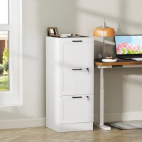 HOMCOM 3 Drawer Filing Cabinet with Lock, Office Storage Cabinet with Adjustable Hanging Bars for A4 Letter Size Files, White(m-1)
