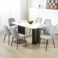 HOMCOM Upholstered Dining Chairs Set of 6, Velvet Accent Chair with Back and Wood-grain Steel Leg for Kitchen, Grey(m-1)