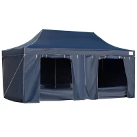 Outsunny 10' x 20' Pop Up Canopy Tent with Sidewalls & Doors, Instant Tents for Parties with Wheeled Carry Bag, Height Adjustable, for Outdoor, Garden, Patio, Blue(m-1)