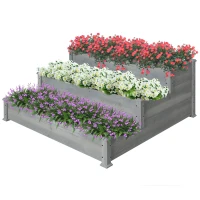 Outsunny 3-Tier Garden Bed Planter Box for Backyard, Patio, 49"x49"x22", Grey(m-2)