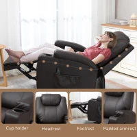 HOMCOM Massage Recliner Chair, Swivel Nursery Rocker Chair, Manual Reclining Sofa with 8 Vibration Points, PU Leather, Cup Holders, Side Pockets, for Living Room, Brown(m-9)