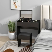 HOMCOM Modern Vanity Set with Flip Top Mirror and Cushioned Stool, Dressing Table with Storage Drawer for Bedroom, Black(m-8)